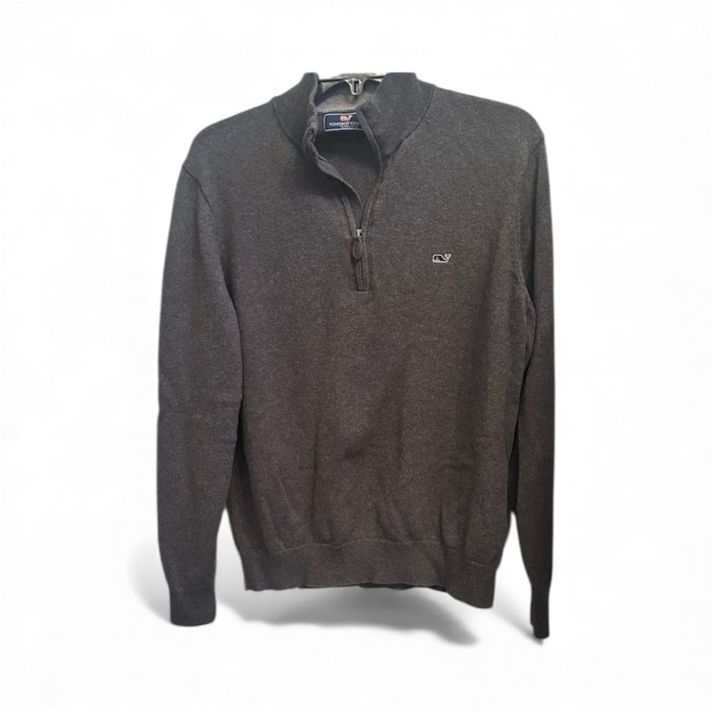 Vineyard Vines Men's Saltwater Quarter Zip Gray Sweatshirt Sweater Size Small